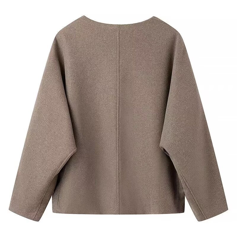 Damen modische Wolljacke mit elegantem Kragen und praktischen Taschen R&B