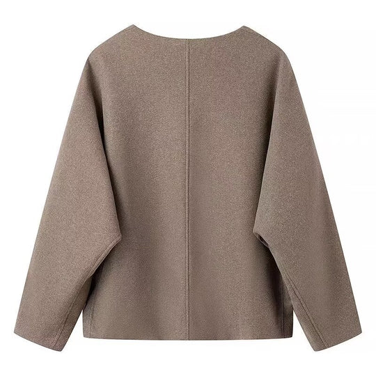 Damen modische Wolljacke mit elegantem Kragen und praktischen Taschen R&B
