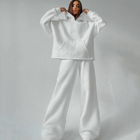 Damen Sportliches Sweat-Anzug-Set mit weitem Bein und Kapuze R&B