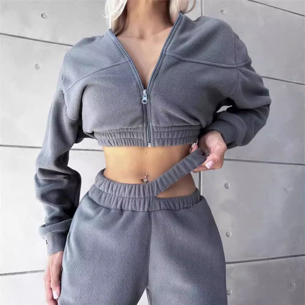Damen elegantes und sportliches Fleece-Hoodie-Set R&B