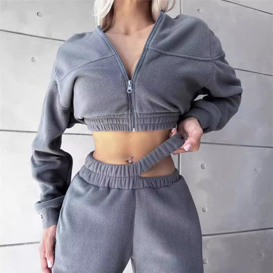 Damen elegantes und sportliches Fleece-Hoodie-Set R&B