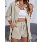 Damen Komfortables Kurzarm-Hemd und Hose Set R&B