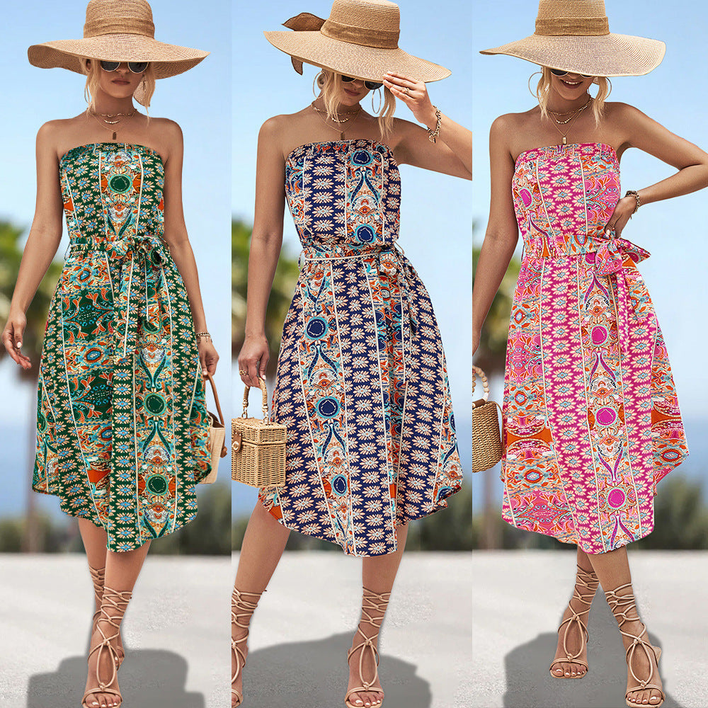 Damen Maxikleid mit elastischem Oberteil und floralem Allover-Print R&B
