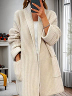Damen nan langer übergroßer Strickmantel mit Schalkragen und aufgesetzten Taschen R&B