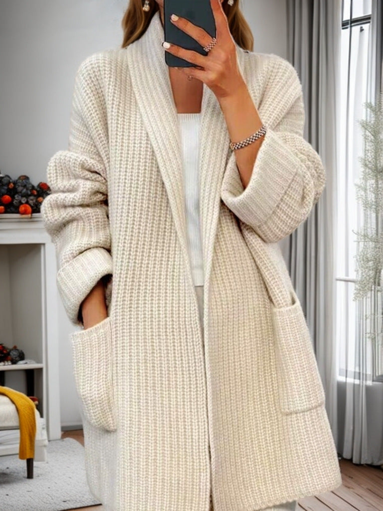 Damen nan langer übergroßer Strickmantel mit Schalkragen und aufgesetzten Taschen R&B