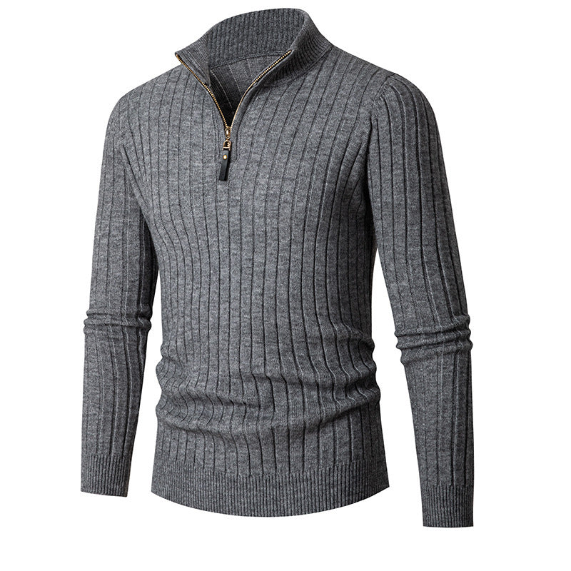 Herren eleganter Pullover mit halb hohem Reißverschluss und Rippstruktur R&B