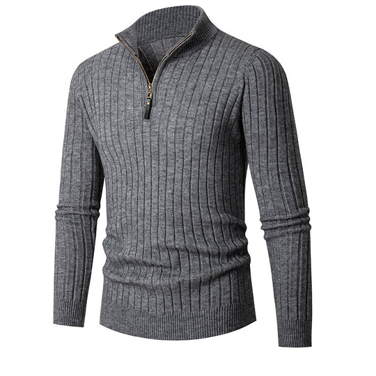 Herren eleganter Pullover mit halb hohem Reißverschluss und Rippstruktur R&B