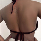 Damen Triangel-Bikini-Oberteil mit tiefem V-Ausschnitt und elastischem Stoff
