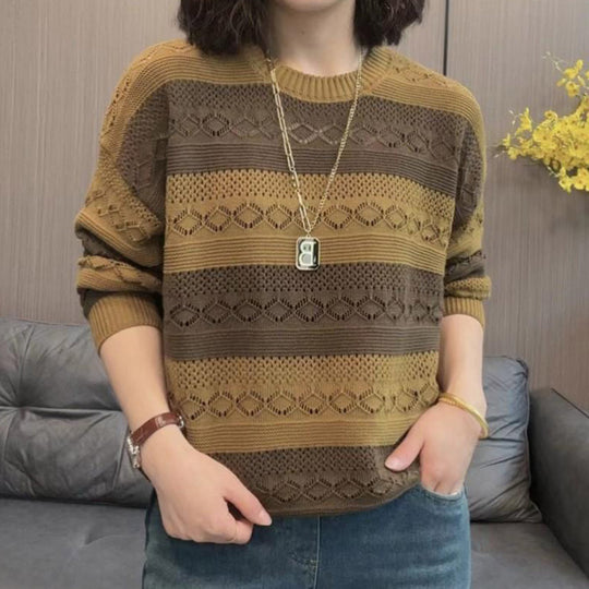 Damen Strickpullover mit modischem Lochmuster und lässigem Schnitt R&B