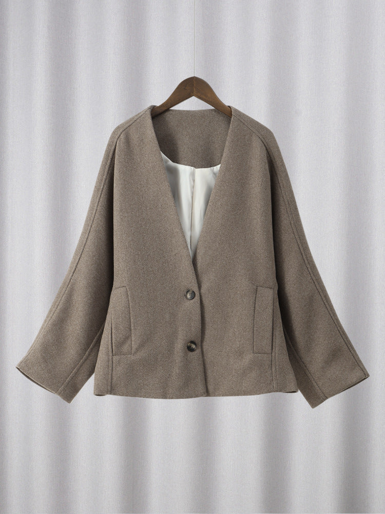Damen modische Wolljacke mit oversized Schnitt und elegantem Revers R&B