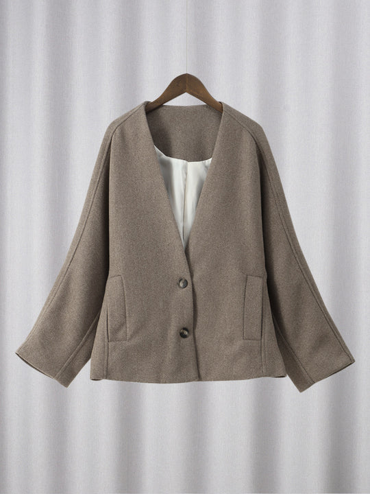 Damen modische Wolljacke mit oversized Schnitt und elegantem Revers R&B