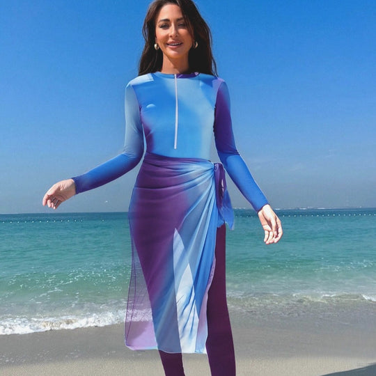 Damen modischer UV-Schutz-Surfsuit mit Wickeldetail R&B