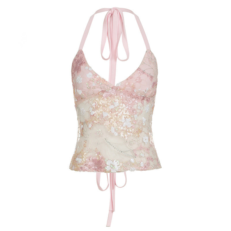 Damen Spitzen-Bandeau-Oberteil mit Blumenapplikationen und verstellbaren Trägern R&B