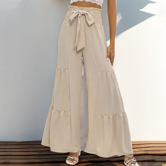 Damen weite Palazzo-Hose mit elegante Rüschendetails und Taillengürtel R&B