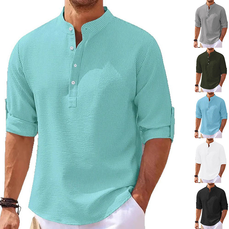 Herren lässiges Henley-Shirt mit strukturierter Oberfläche R&B