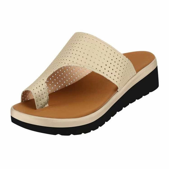 Damen nan lässige Zehensteg-Slipper mit gelochtem Soft-Obermaterial und dämpfender Keilsohle R&B