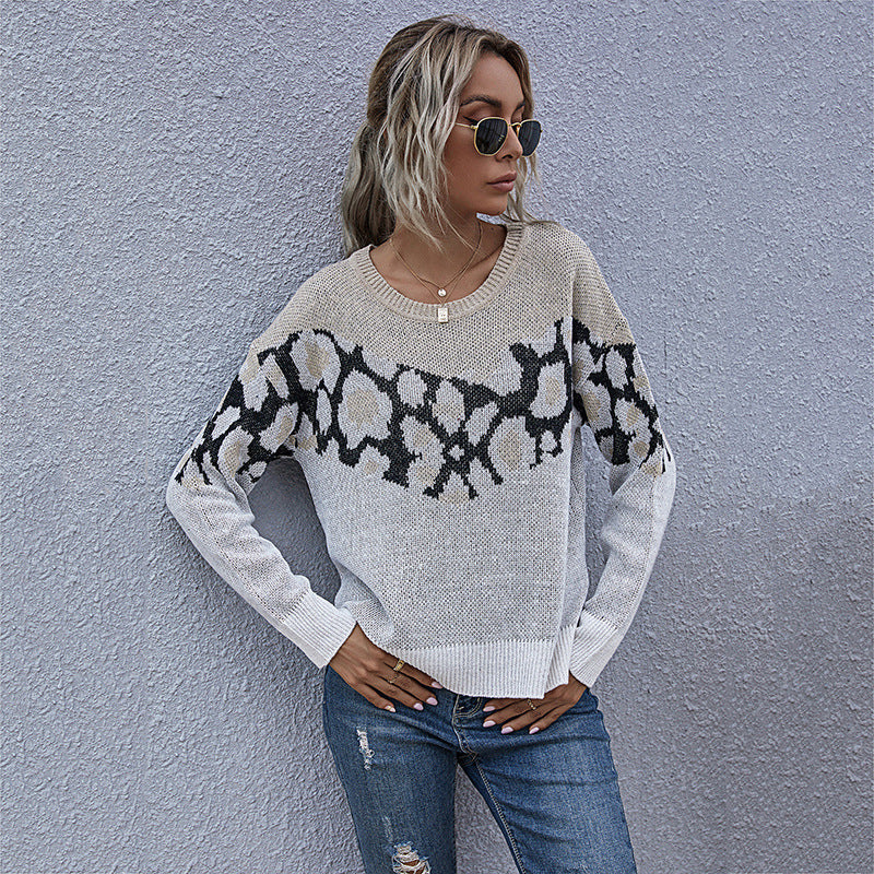 Damen Strickpullover mit modernem grafischen Muster und lässigem Schnitt R&B