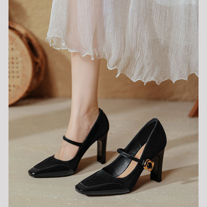 Damen elegante Mary Jane Pumps mit robustem Blockabsatz R&B