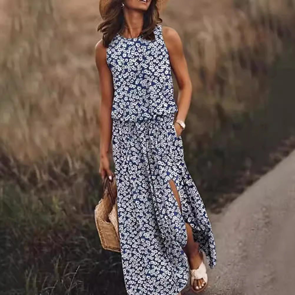 Damen Maxikleid mit floralem Schnitt und bequemen Taschen Heidi-Mode