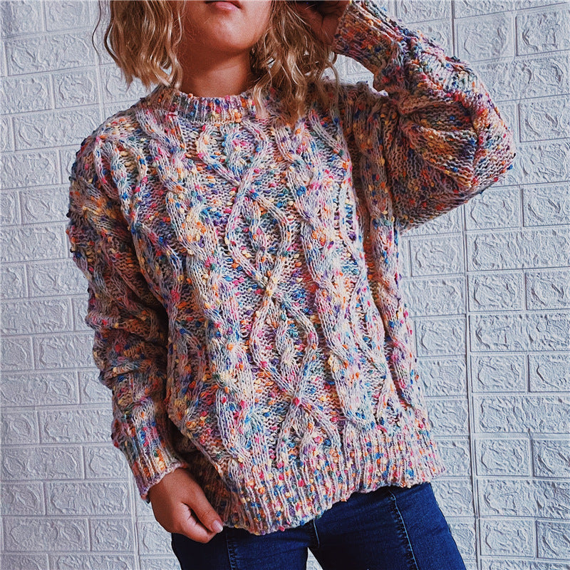 Damen grob gestrickter Pullover mit bunten Akzenten und lässigem Schnitt R&B