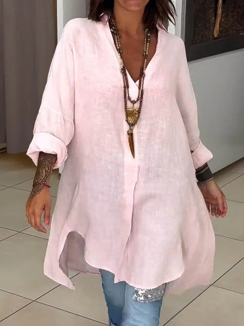 Damen Leinen Tunika mit asymmetrischem Schnitt und eleganten Details R&B