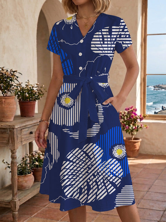 Damen Midi-Kleid mit floralem Design und bequemer Passform R&B