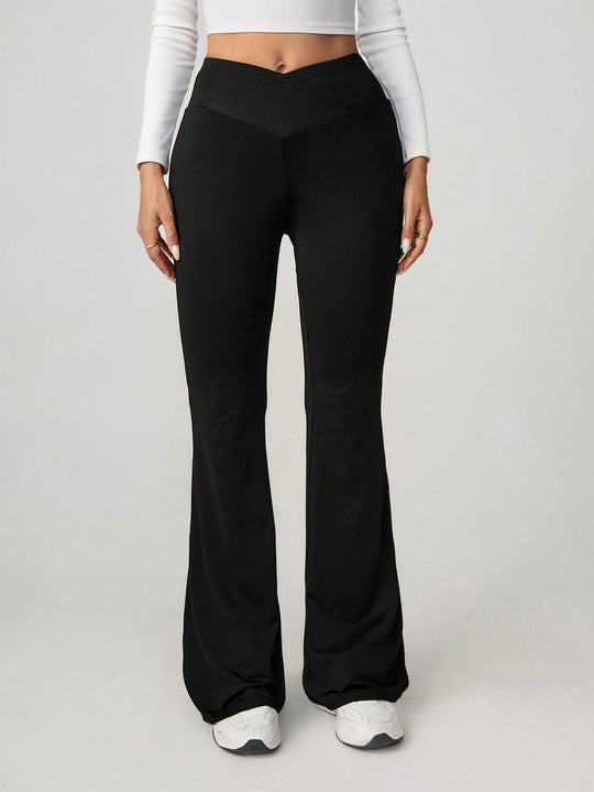 Damen High-Waist Sporthose mit weitem Bein und elastischem Bund R&B