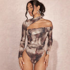 Damen Hochgeschlossener Bodysuit mit asymmetrischem Schnitt und raffinierten Drapierungen R&B