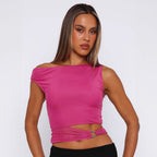 Damen Crop-Top mit asymmetrischem Schnitt und dekorativem Ringdetail R&B