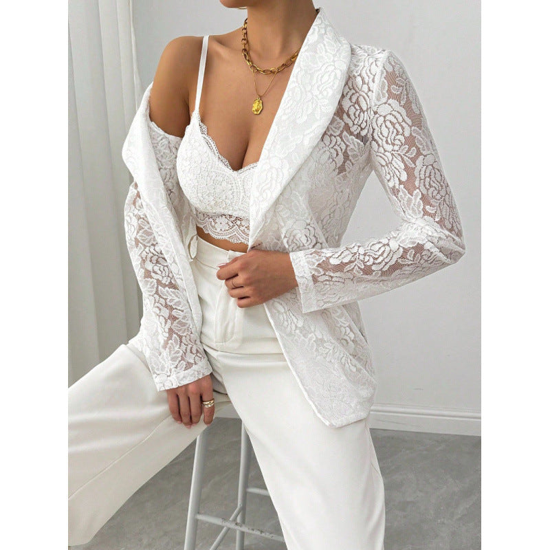 Damen Spitzenblazer mit elegantem Schalkragen R&B