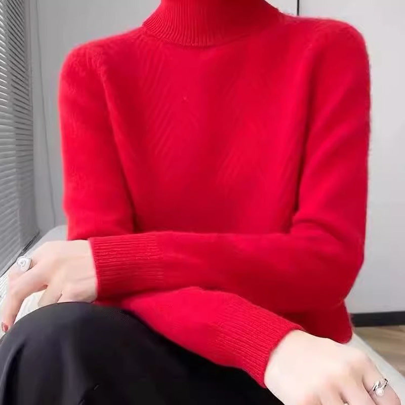 Damen eleganter Strickpullover mit Stehkragen und feiner Rippstruktur R&B