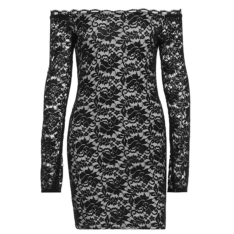 Damen Spitzenkleid mit schulterfreiem Design und langem Arm R&B