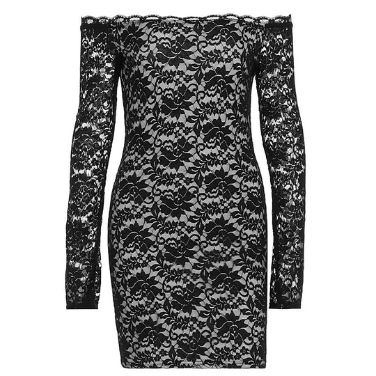 Damen Spitzenkleid mit schulterfreiem Design und langem Arm R&B