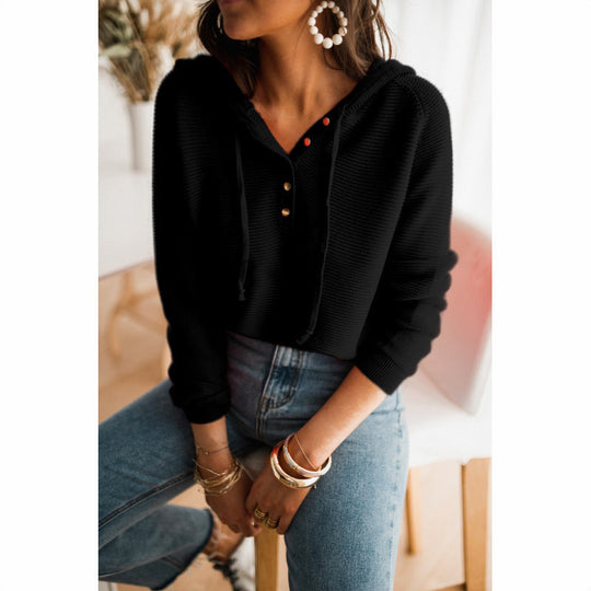 Damen Kurzarm Hoodie mit modernen Knopfdetails und elastischen Saum R&B