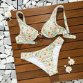 Damen Triangel-Bikini mit durchscheinenden Riemen und verspieltem Blütenmuster R&B