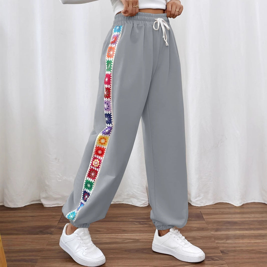 Damen Freizeithose mit buntem Blümchenmuster und elastischem Bund R&B
