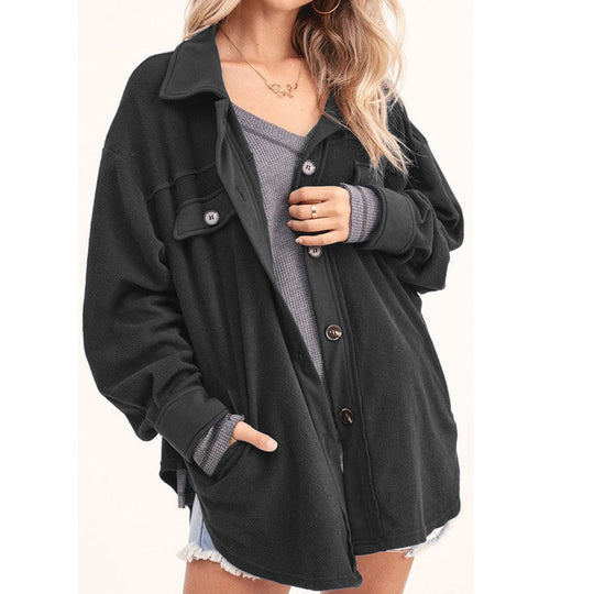 Damen lässige Overshirtjacke aus weichem Fleece R&B