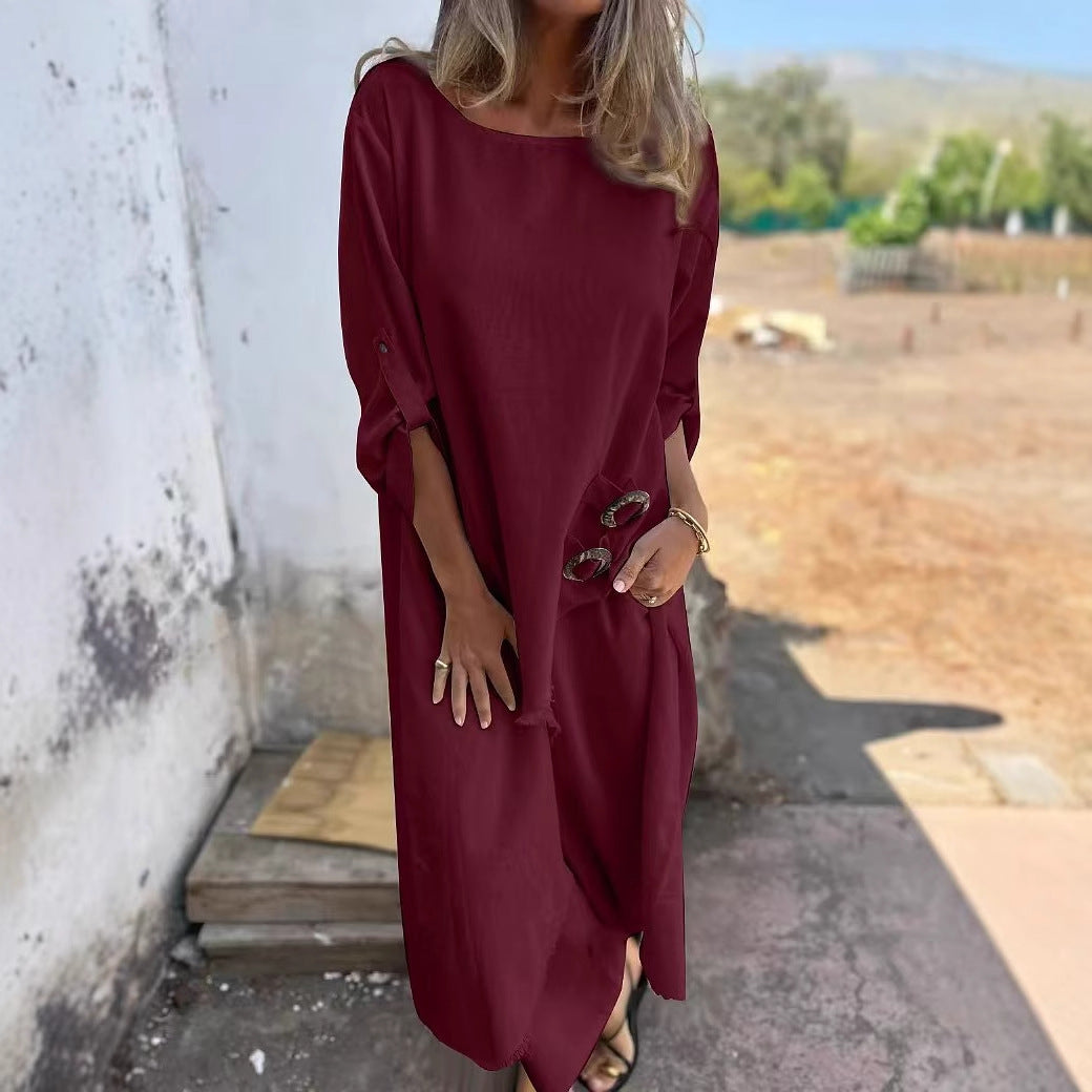 Damen lässiges Maxikleid mit lockerer Passform und Knopfdetails R&B