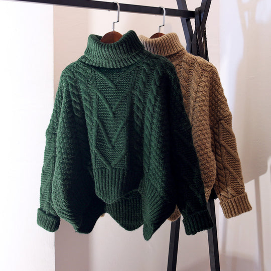 Damen Großer Pullover mit Hohem Kragen und Strickmuster R&B