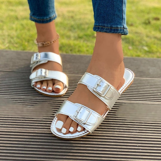 Damen Luxe Riemchensandalen mit dekorativer Schnallenverzierung R&B