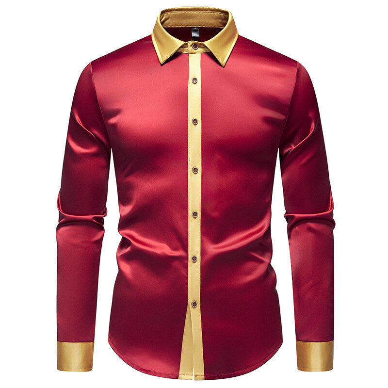 Herren Langarm-Hemd mit modernen Satin-Details R&B