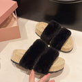 Damen Flauschige Slide-Pantoletten mit breiten Riemen und komfortablem Fußbett EB