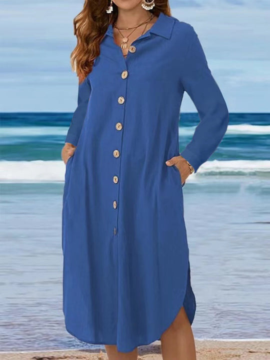 Damen Hemdblusenkleid mit Knopfdetail und schwingendem Saum R&B