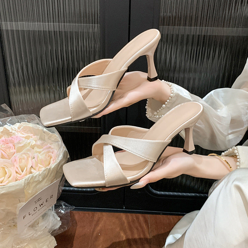 Damen elegante Sandalen mit gekreuztem Riemendesign und erhöhtem Absatz R&B