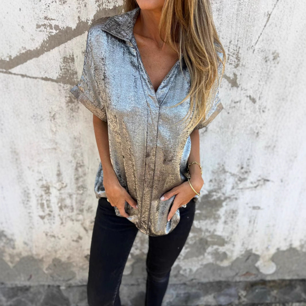 Damen Elegante Satinbluse mit glänzendem Finish und lässigem Schnitt R&B