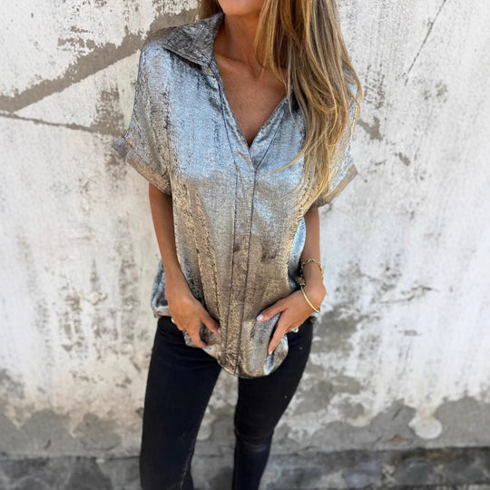 Damen Elegante Satinbluse mit glänzendem Finish und lässigem Schnitt R&B