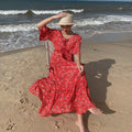 Damen fließendes Maxikleid mit schickem Paisleymuster und Taillenbindung R&B