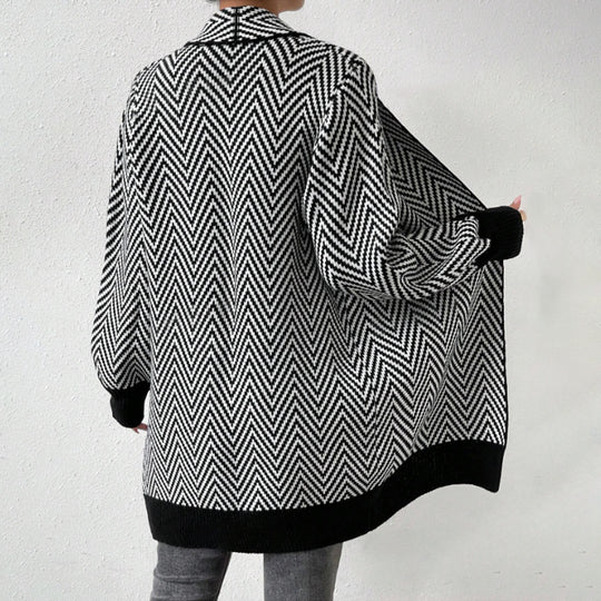 Damen langärmlige Strickjacke im modernen Chevron-Design R&B