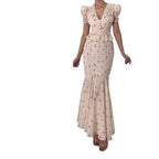 Damen Elegantes Maxikleid mit Puffärmeln und Rüschen