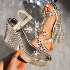 Damen Wedge-Sandalen mit floralen Akzenten und transparentem Riemendesign R&B